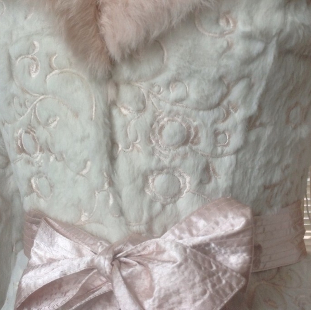 Bebe Rare White and Pink Genuine Rabbit Fur Jacket - Picture 6 of 8